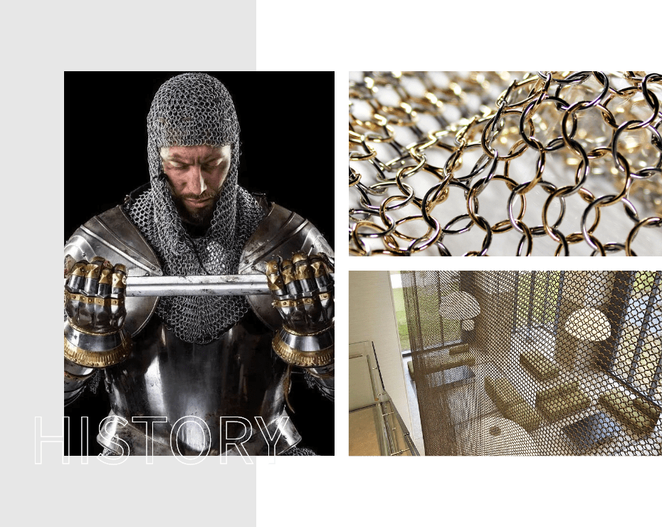 Ancient chain mail, modern ring mesh and mesh curtain.